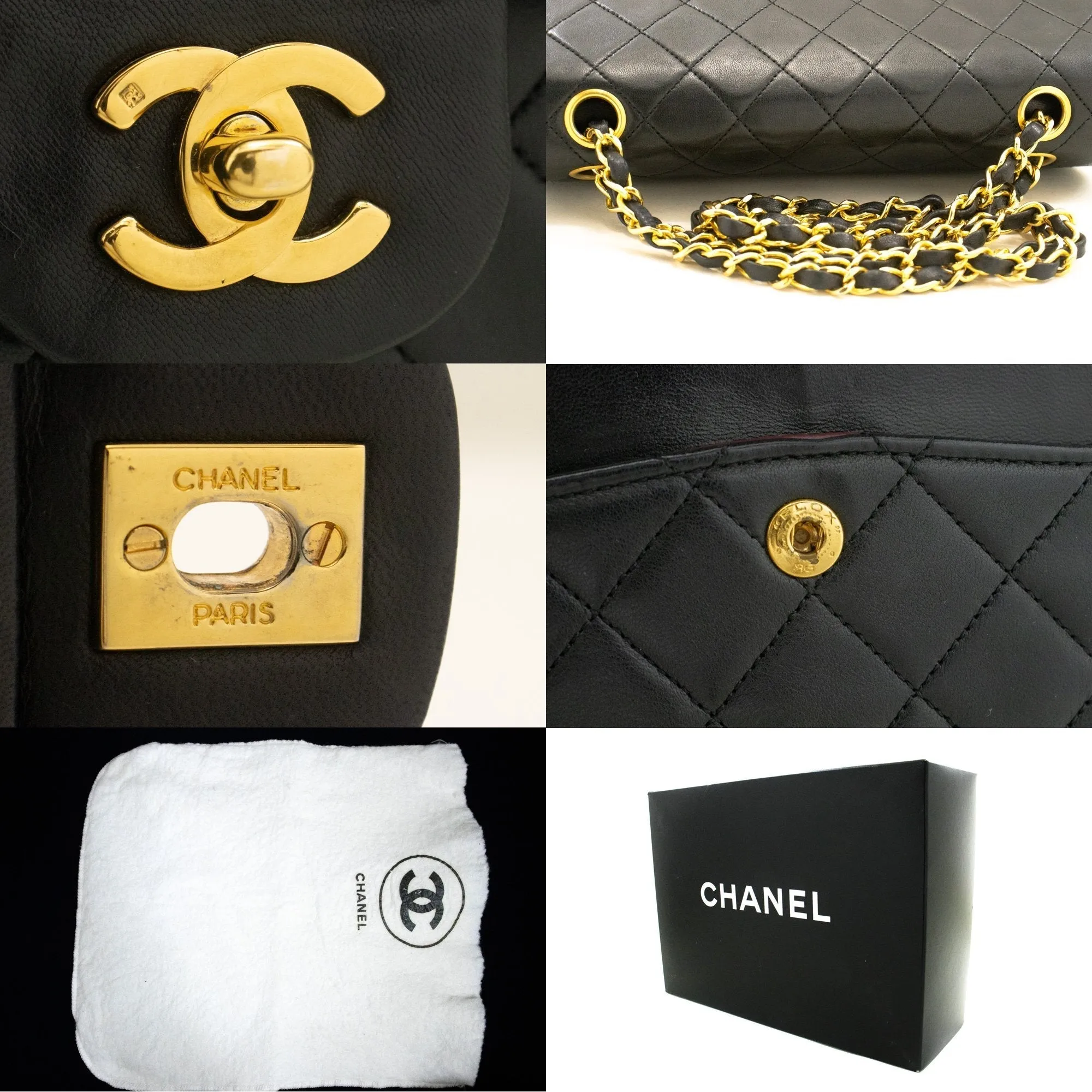 CHANEL Classic Double Flap 9" Chain Shoulder Bag Black Lambskin
