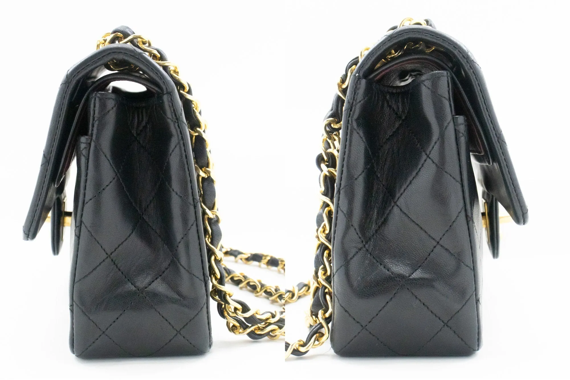 CHANEL Classic Double Flap 9" Chain Shoulder Bag Black Lambskin
