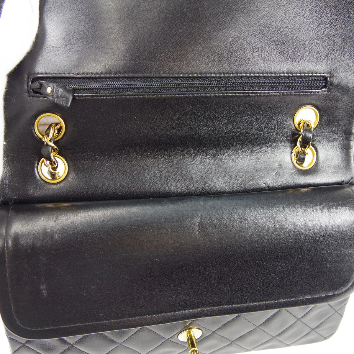CHANEL Classic Double Flap Medium Shoulder Bag Black Lambskin 78308