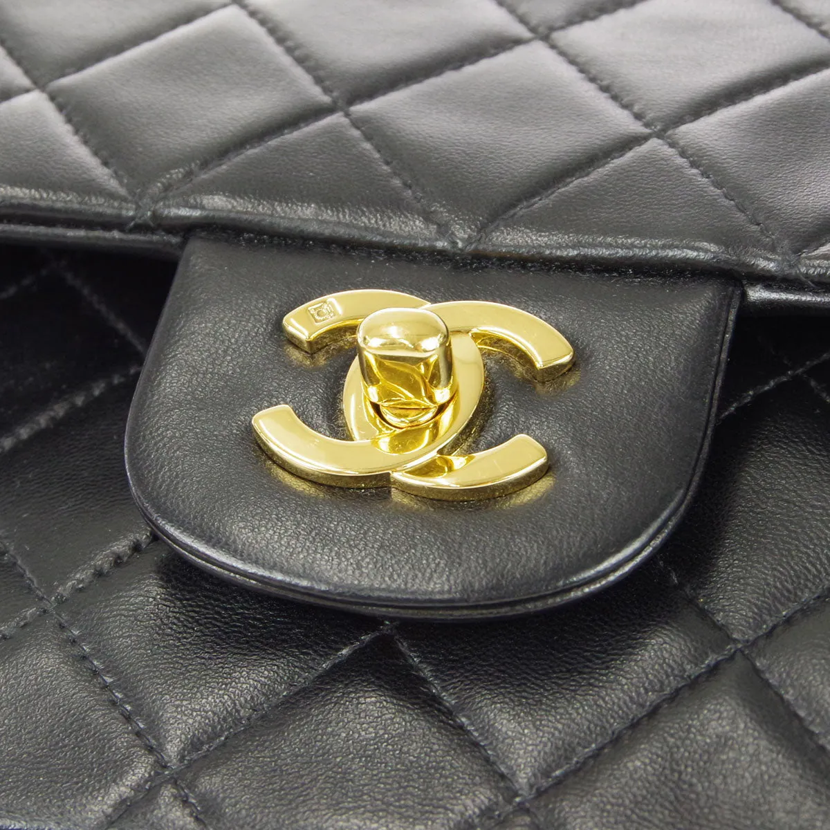 CHANEL Classic Double Flap Medium Shoulder Bag Black Lambskin 78308