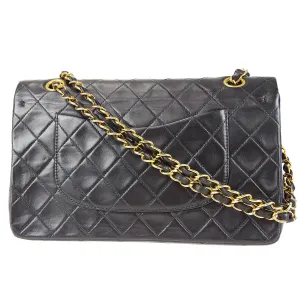 CHANEL Classic Double Flap Medium Shoulder Bag Black Lambskin 78308