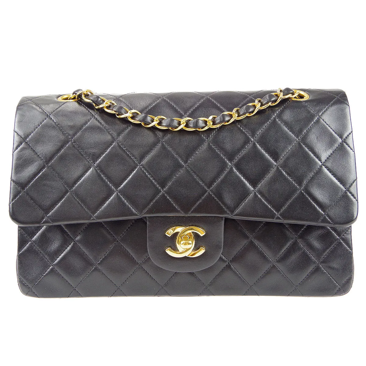 CHANEL Classic Double Flap Medium Shoulder Bag Black Lambskin 78308