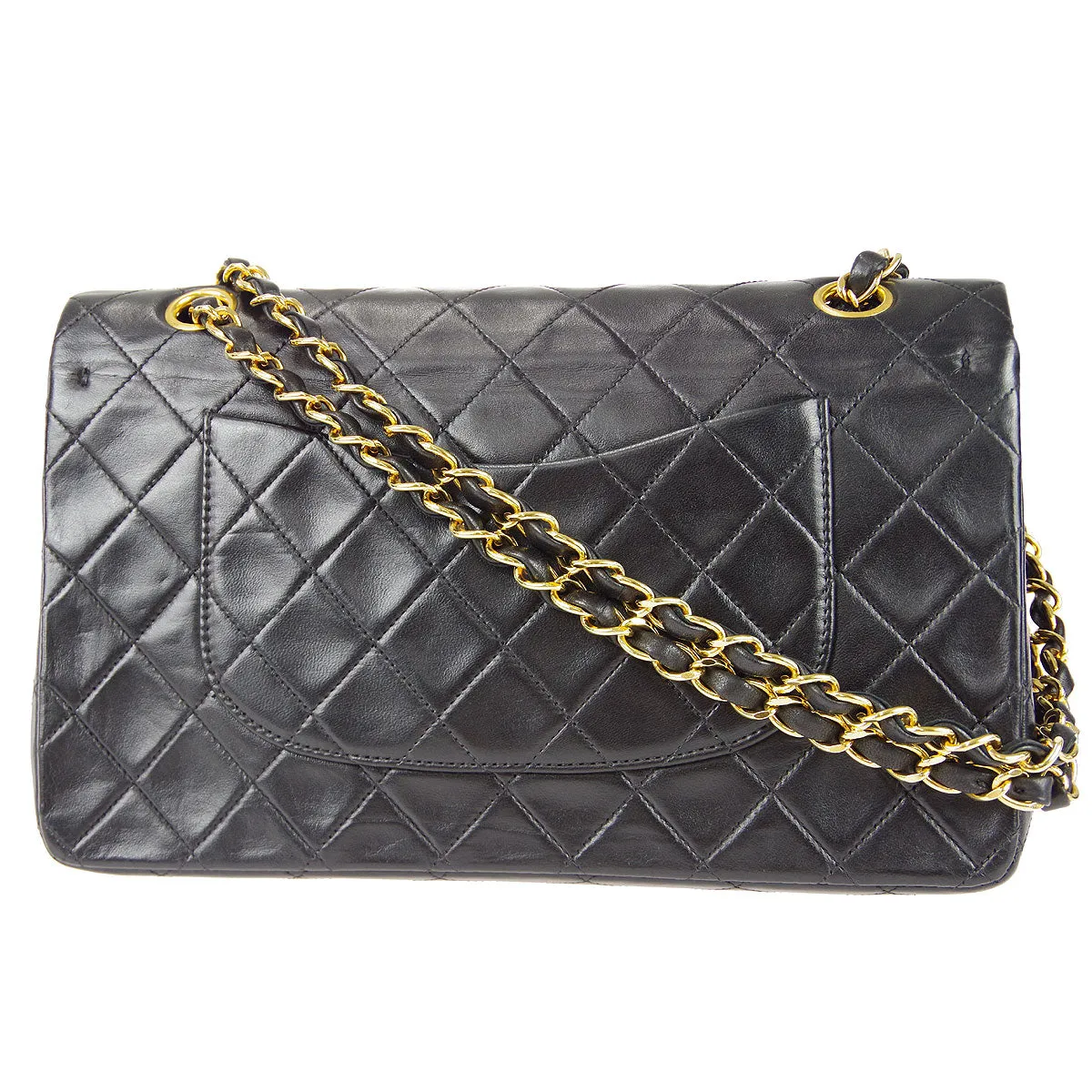 CHANEL Classic Double Flap Medium Shoulder Bag Black Lambskin 78308