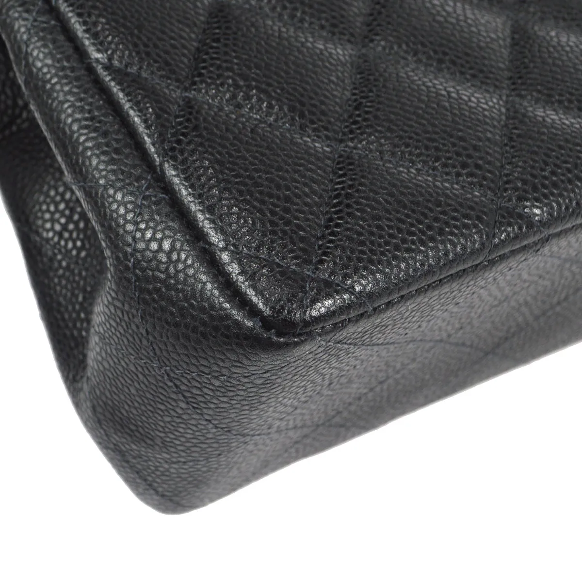 CHANEL Classic Flap Jumbo Double Chain Shoulder Bag Black Caviar 87978