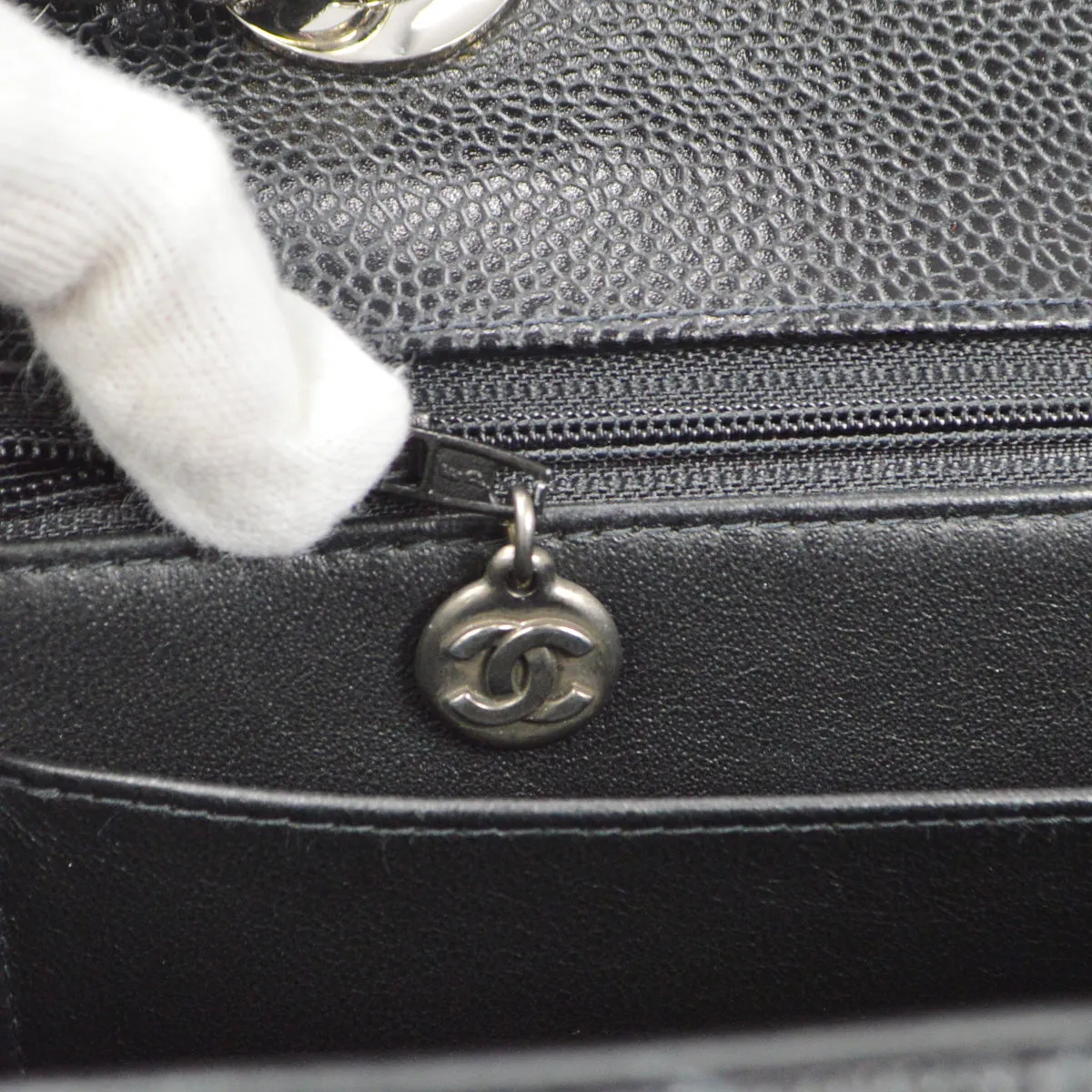 CHANEL Classic Flap Jumbo Double Chain Shoulder Bag Black Caviar 87978