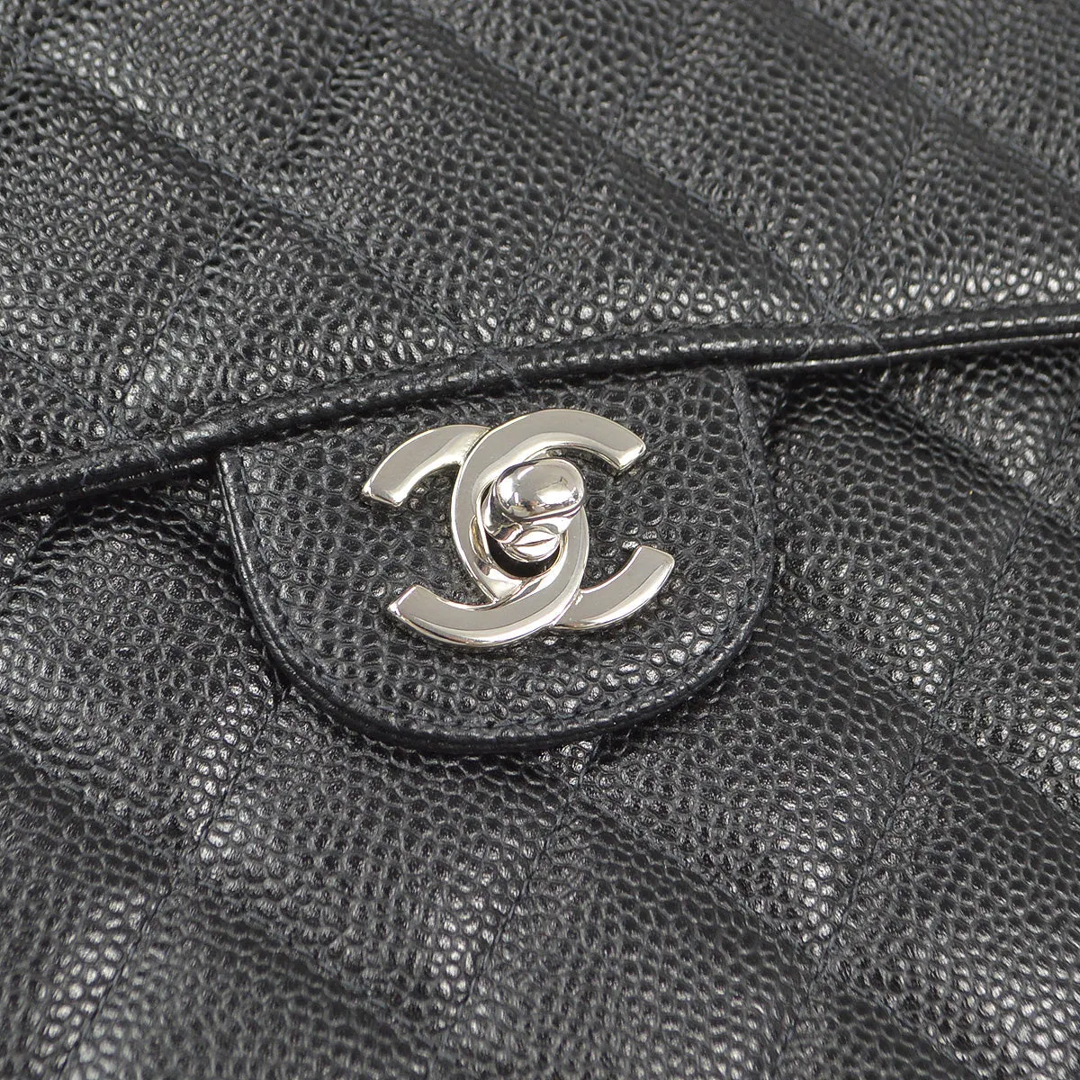 CHANEL Classic Flap Jumbo Double Chain Shoulder Bag Black Caviar 87978