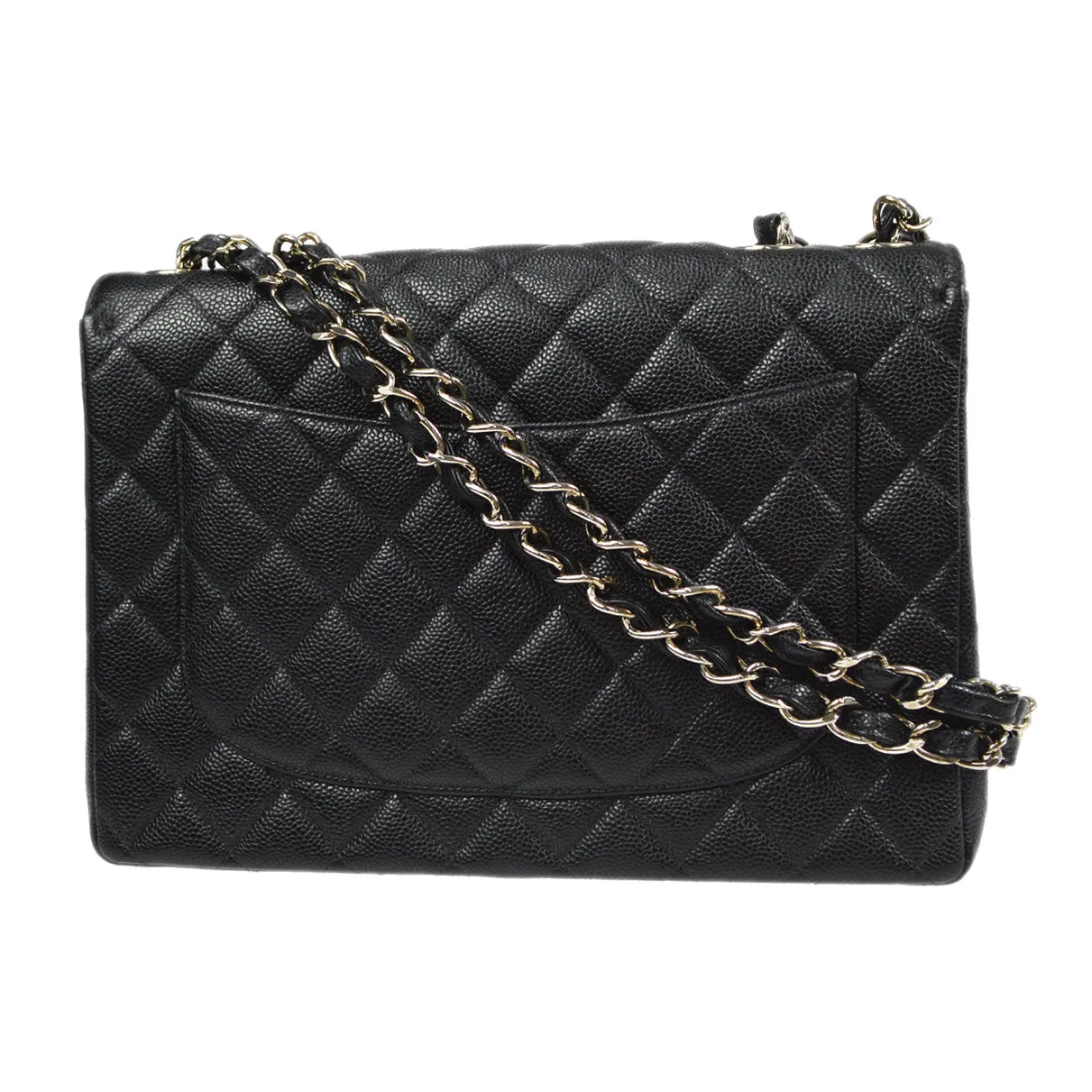 CHANEL Classic Flap Jumbo Double Chain Shoulder Bag Black Caviar 87978