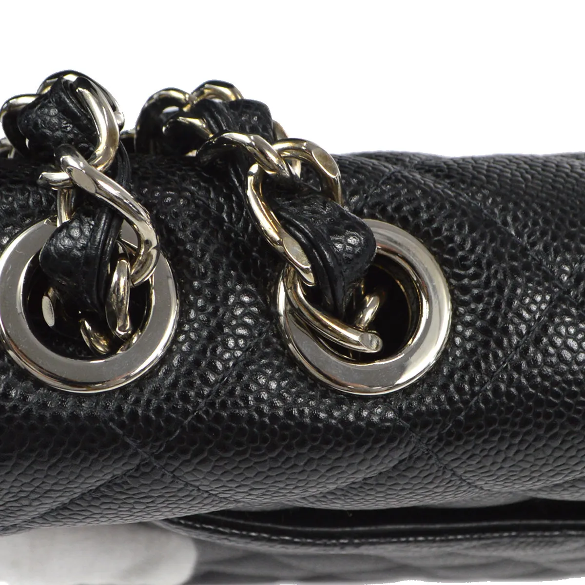 CHANEL Classic Flap Jumbo Double Chain Shoulder Bag Black Caviar 87978
