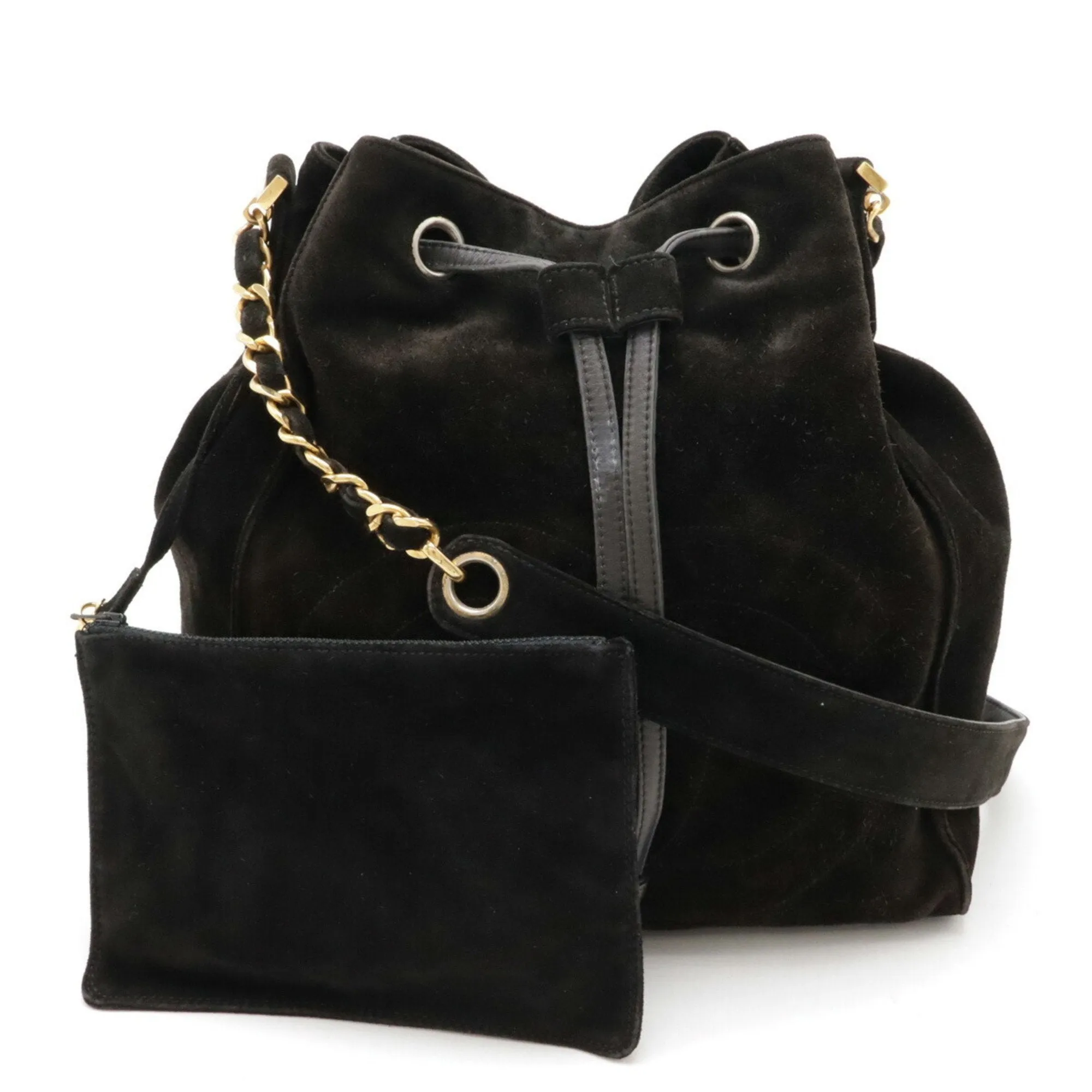 CHANEL Coco Mark Shoulder Bag Chain Suede Black