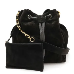 CHANEL Coco Mark Shoulder Bag Chain Suede Black