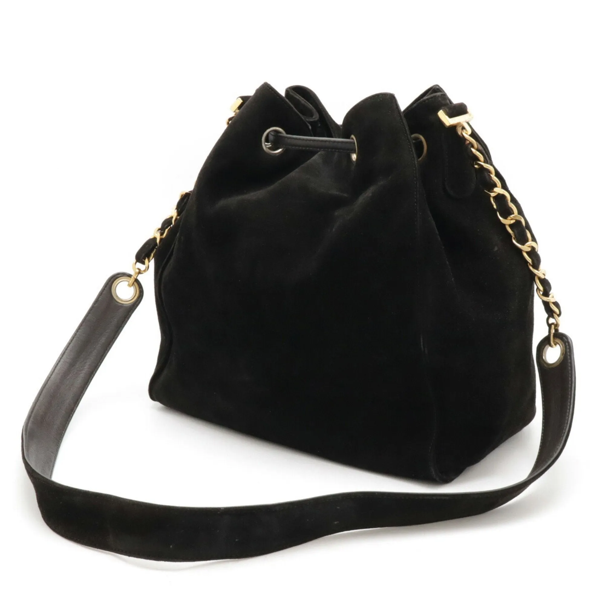 CHANEL Coco Mark Shoulder Bag Chain Suede Black