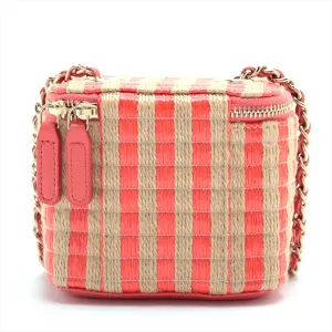 Chanel Coco Raphia Chain Shoulder Bag Vanity Beige X Red Silver G  31st Series