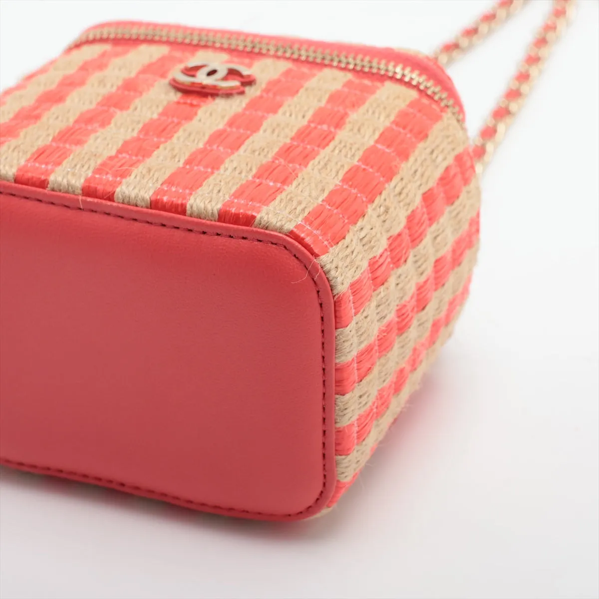 Chanel Coco Raphia Chain Shoulder Bag Vanity Beige X Red Silver G  31st Series