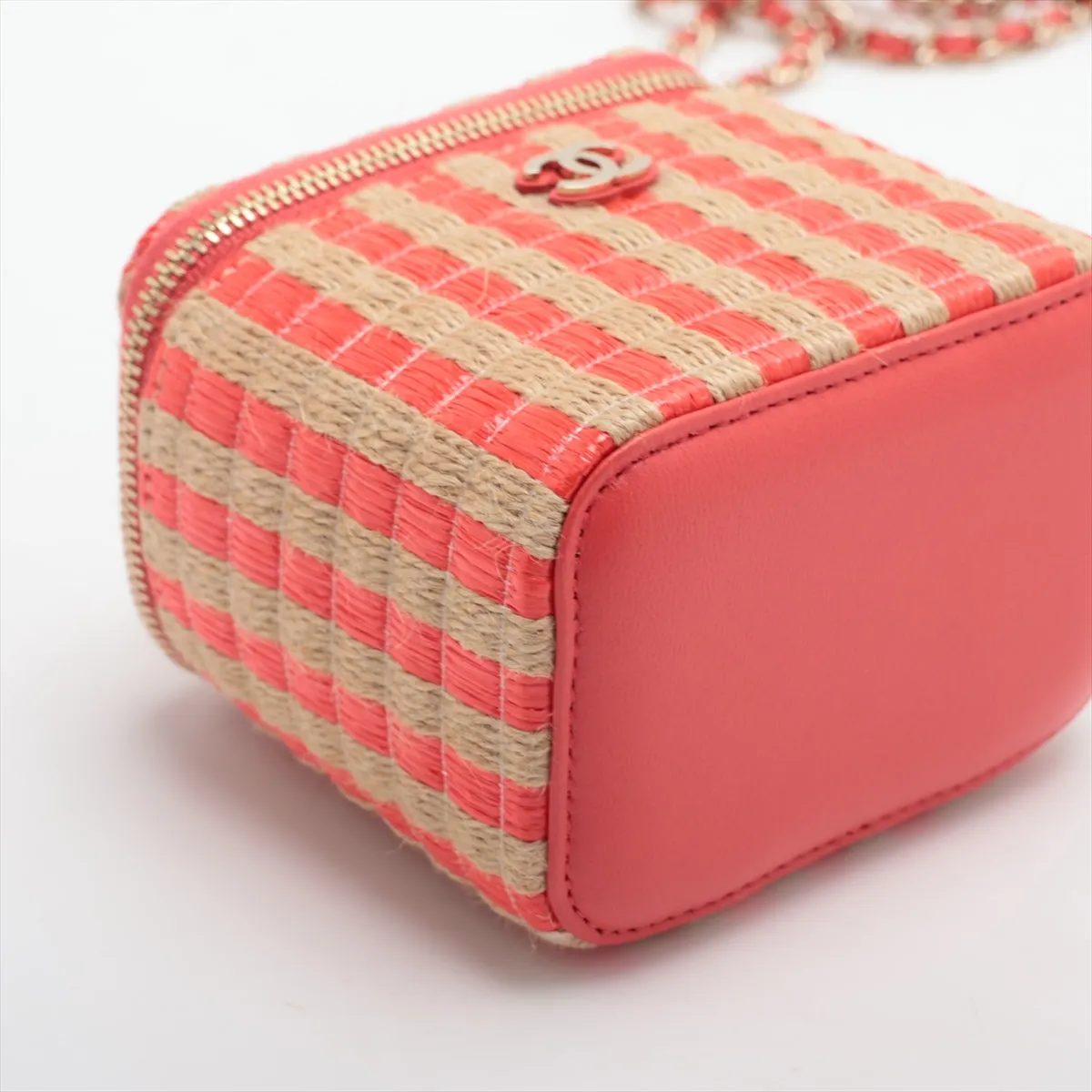 Chanel Coco Raphia Chain Shoulder Bag Vanity Beige X Red Silver G  31st Series
