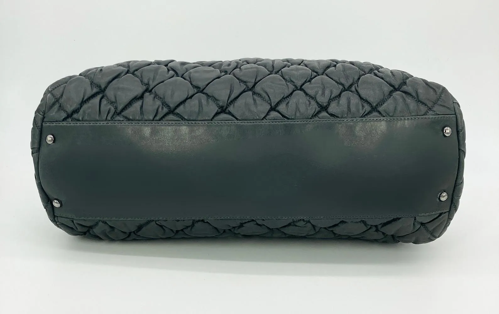 CHANEL Dark Gray Quilted Puffy Leather Shoulder Bag Tote