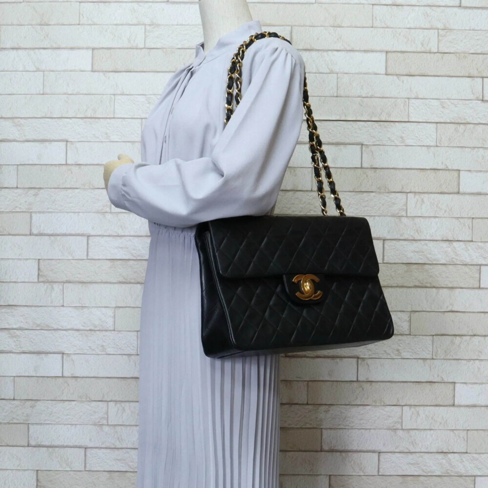 Chanel Deca Matelasse 34 Shoulder Bag Lambskin Black Women's CHANEL Chain