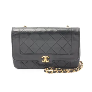 Chanel Diana Flap Chain Shoulder Bag Lambskin Black Gold Hardware Vintage 875930