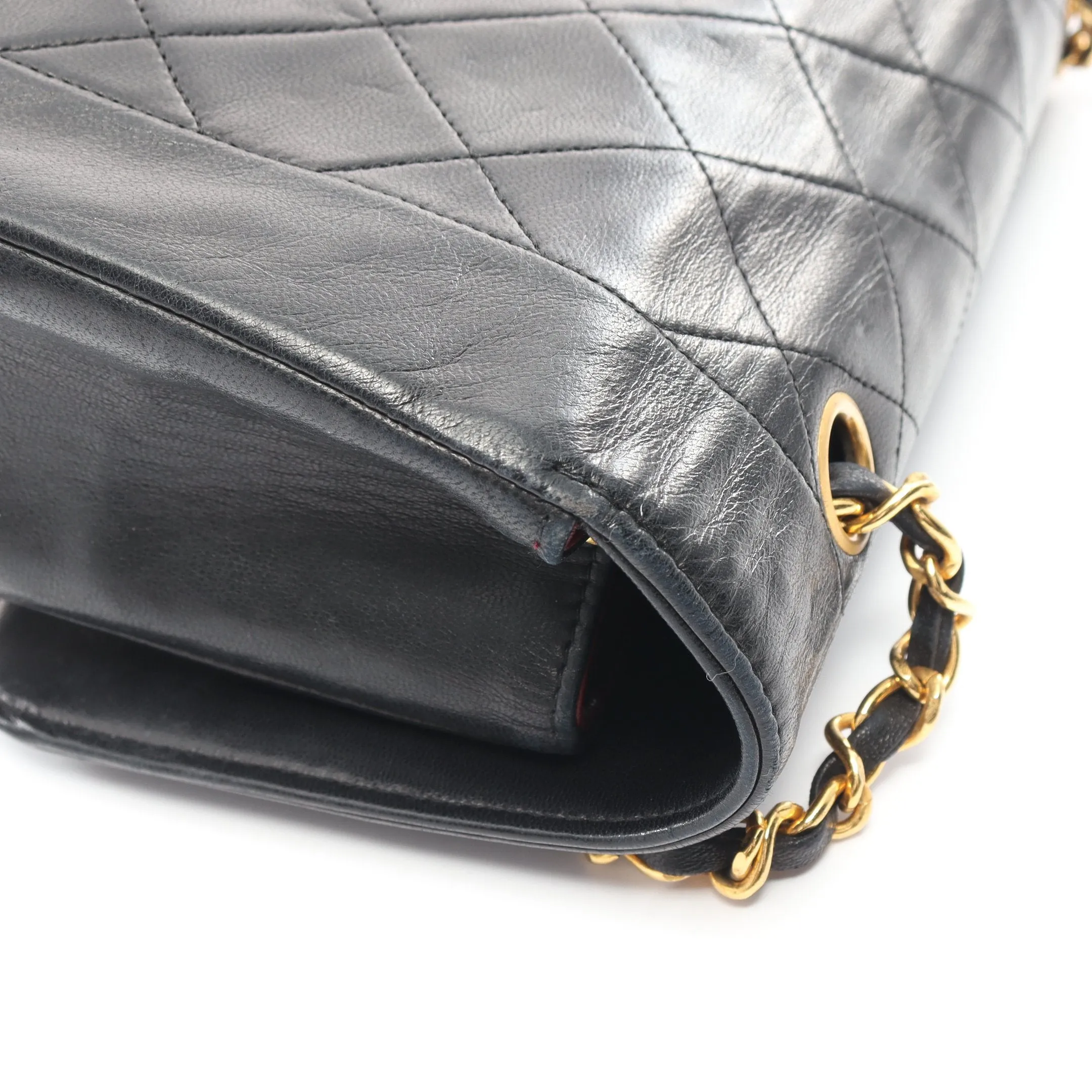 Chanel Diana Flap Chain Shoulder Bag Lambskin Black Gold Hardware Vintage 875930