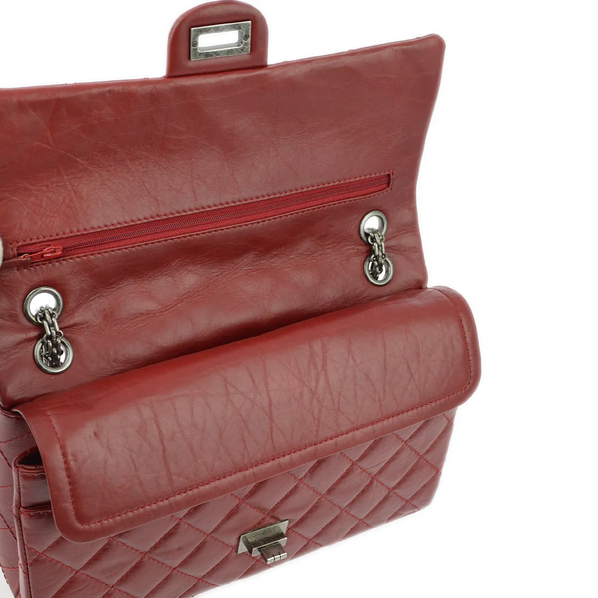 Chanel Red Calfskin 2.55 Classic Double Flap Shoulder Bag