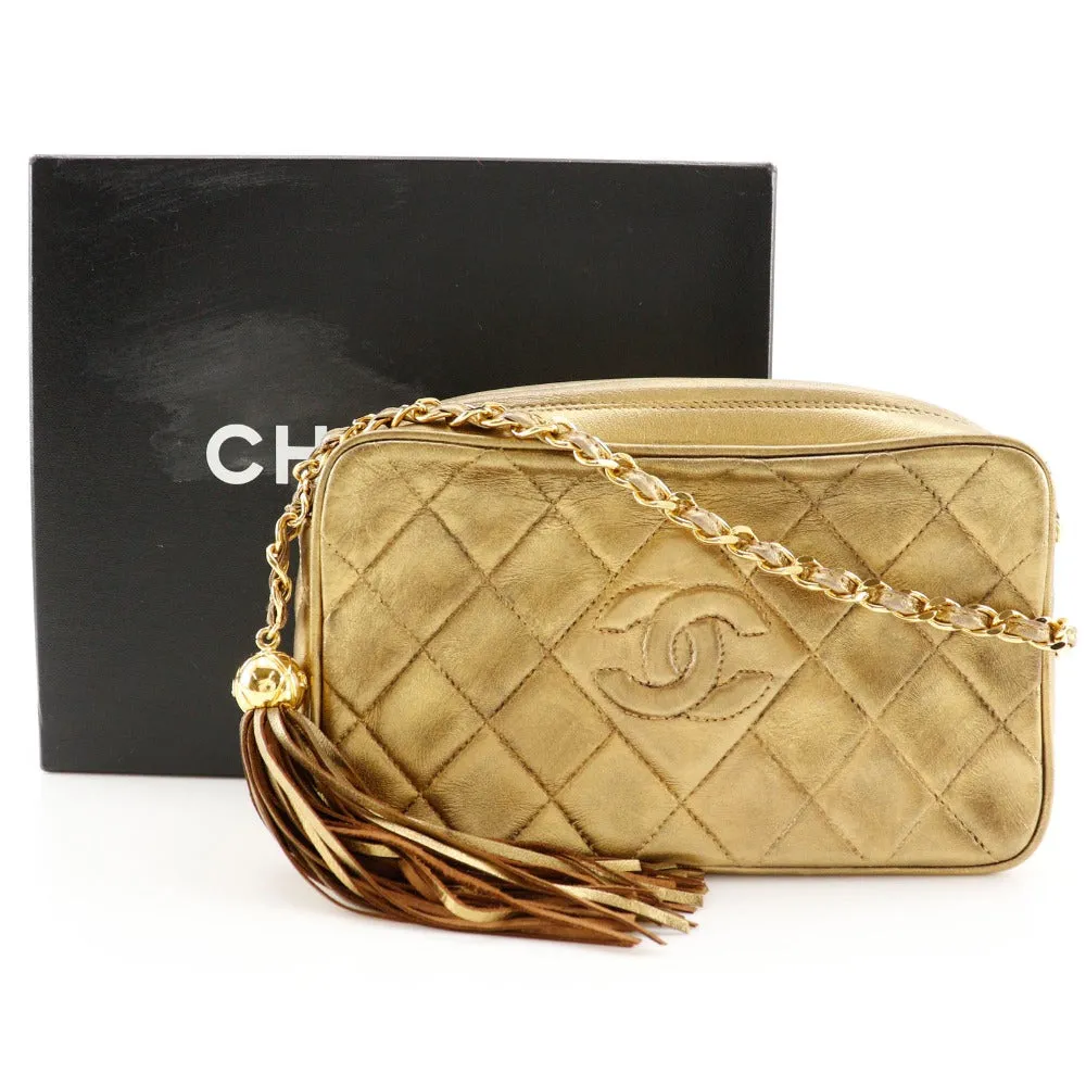 CHANEL Shoulder Bag A03727 lambskin gold Matrasse Fringe ChainShoulder Women Used