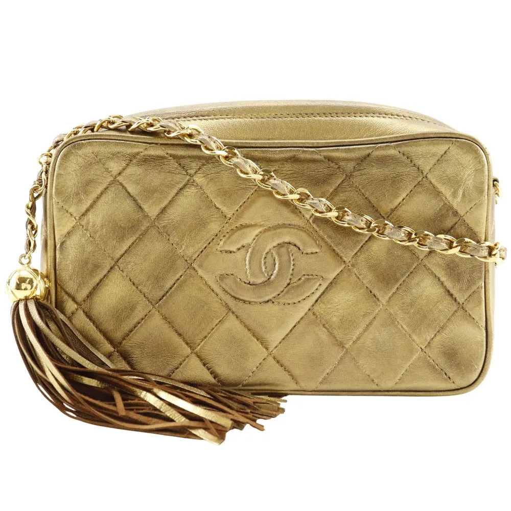 CHANEL Shoulder Bag A03727 lambskin gold Matrasse Fringe ChainShoulder Women Used