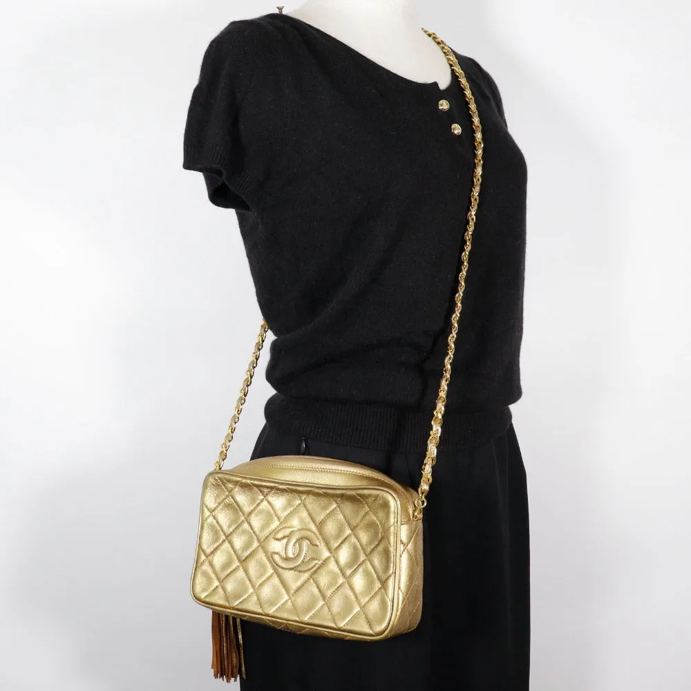 CHANEL Shoulder Bag A03727 lambskin gold Matrasse Fringe ChainShoulder Women Used