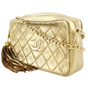 CHANEL Shoulder Bag A03727 lambskin gold Matrasse Fringe ChainShoulder Women Used
