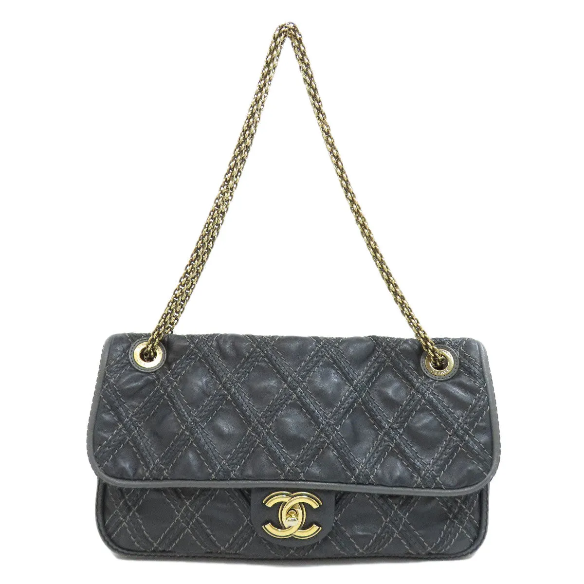 CHANEL Shoulder Bag Calfskin black ChainShoulder COCO Mark Gold Metal Women Used