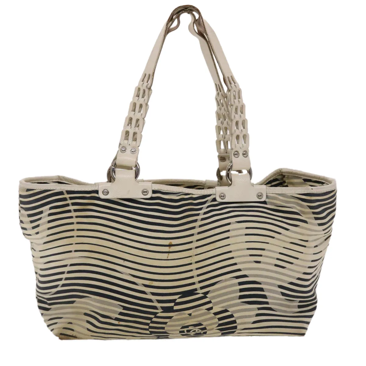 CHANEL Shoulder Bag Canvas White CC Auth bs6944