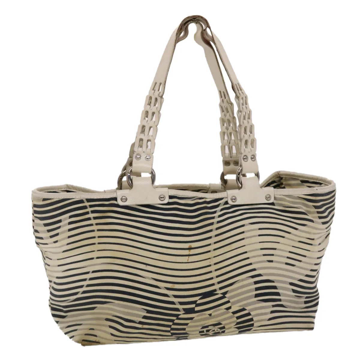 CHANEL Shoulder Bag Canvas White CC Auth bs6944