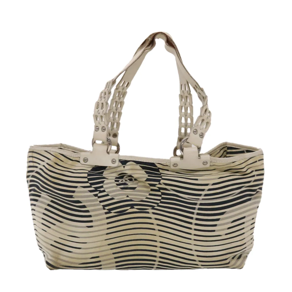 CHANEL Shoulder Bag Canvas White CC Auth bs6944