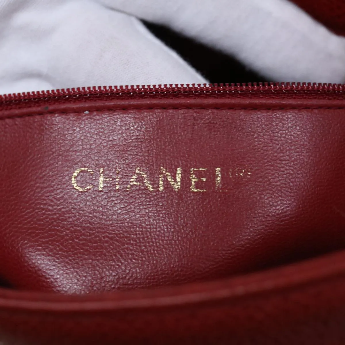 CHANEL Shoulder Bag Caviar Skin Red CC Auth bs11402