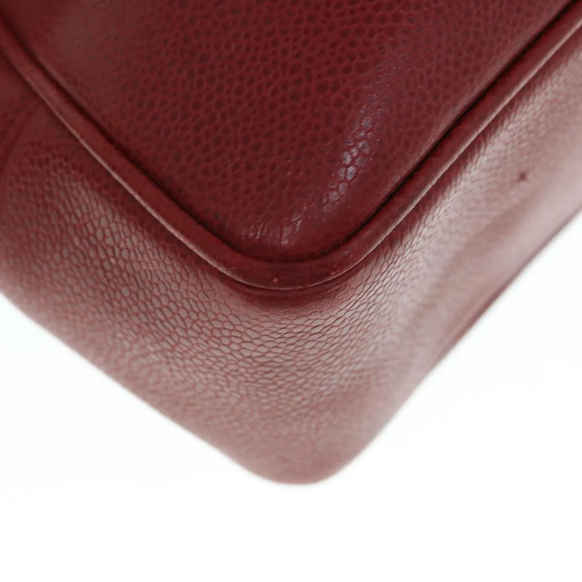 CHANEL Shoulder Bag Caviar Skin Red CC Auth bs11402