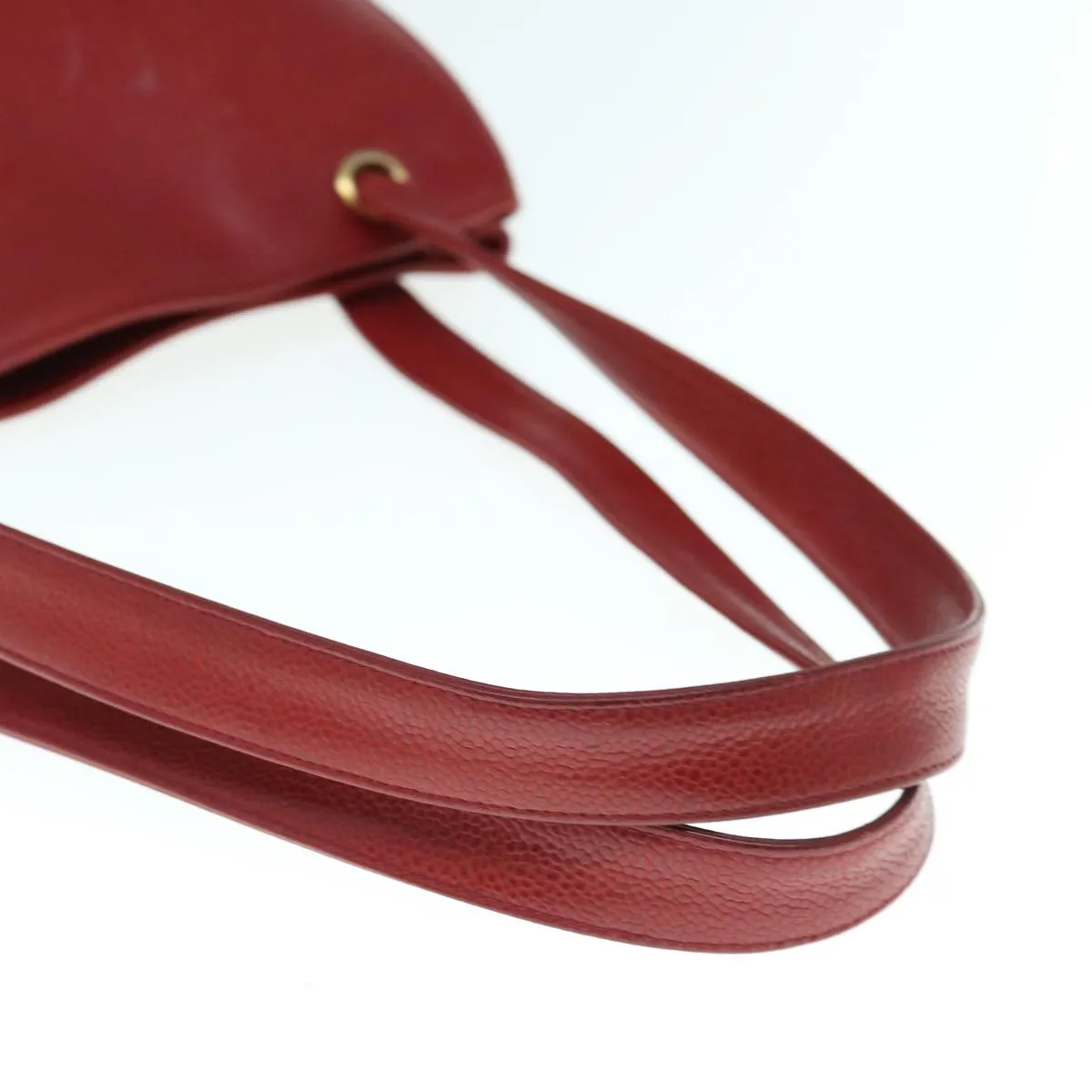 CHANEL Shoulder Bag Caviar Skin Red CC Auth bs11402