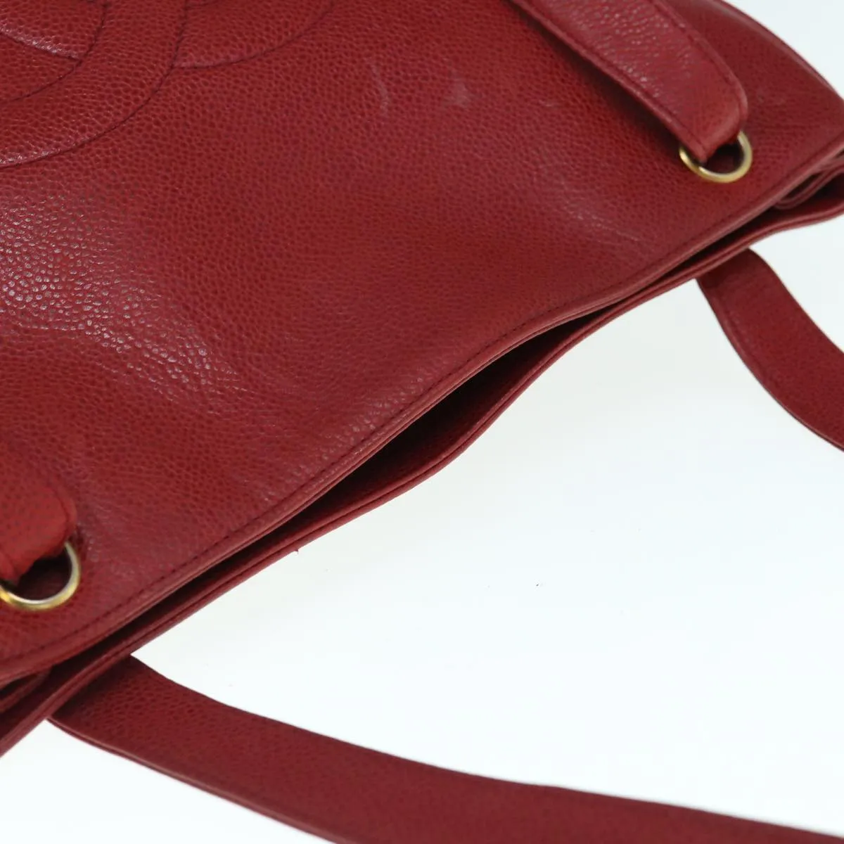 CHANEL Shoulder Bag Caviar Skin Red CC Auth bs11402