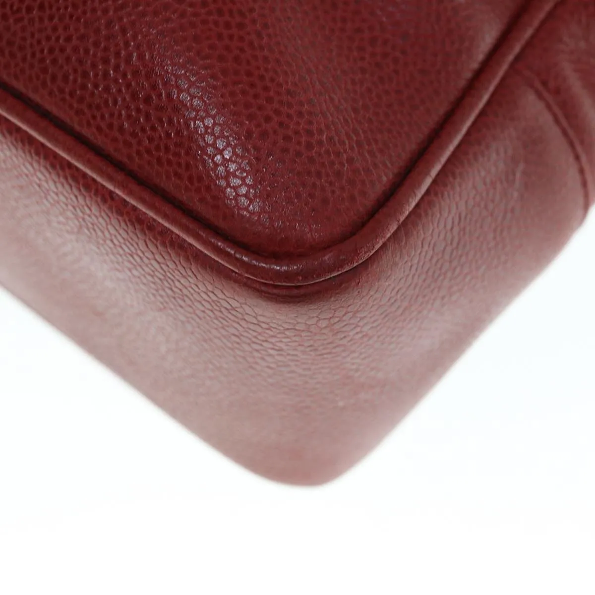 CHANEL Shoulder Bag Caviar Skin Red CC Auth bs11402