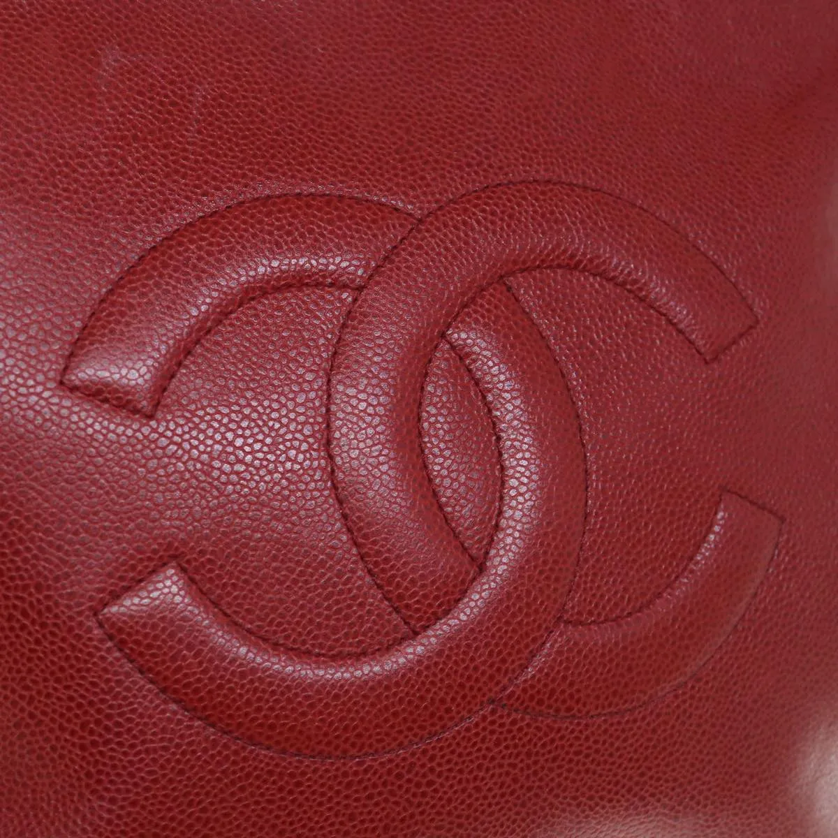 CHANEL Shoulder Bag Caviar Skin Red CC Auth bs11402