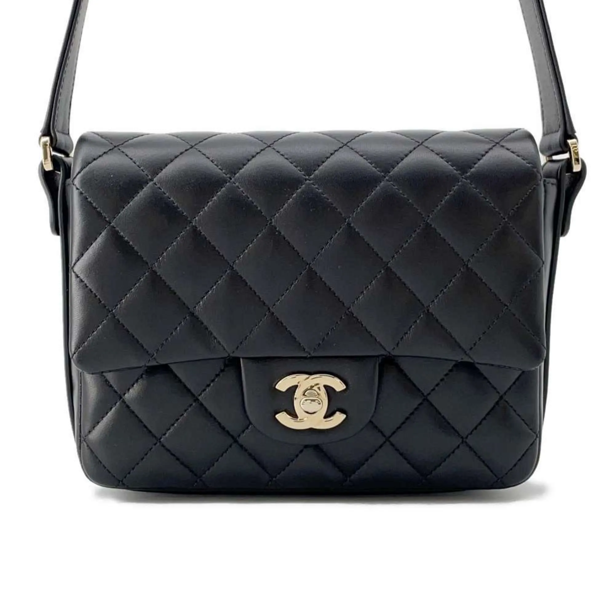 Chanel Shoulder Bag Coco Mark Matelasse Ruffle Leather AS1737 CHANEL Black
