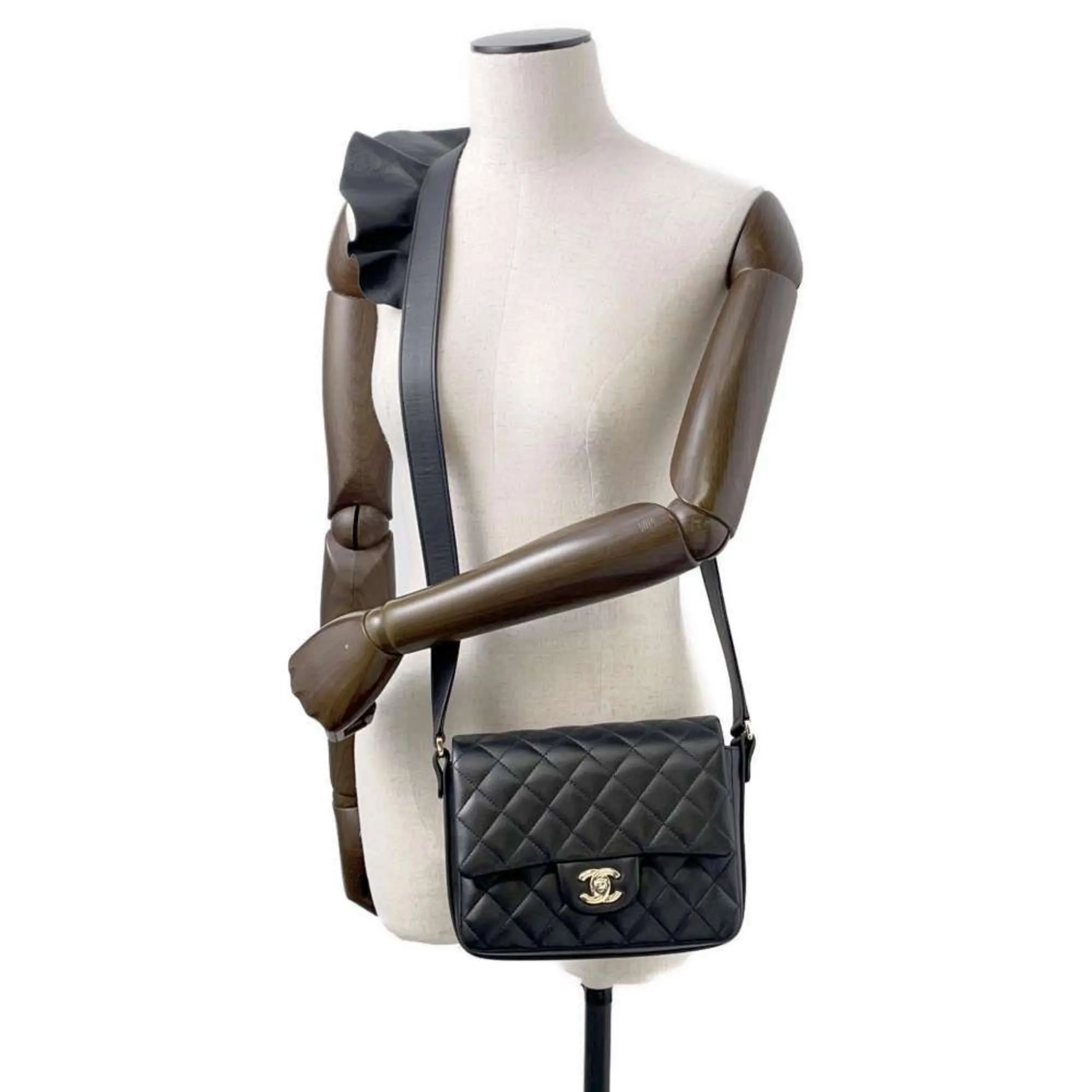 Chanel Shoulder Bag Coco Mark Matelasse Ruffle Leather AS1737 CHANEL Black
