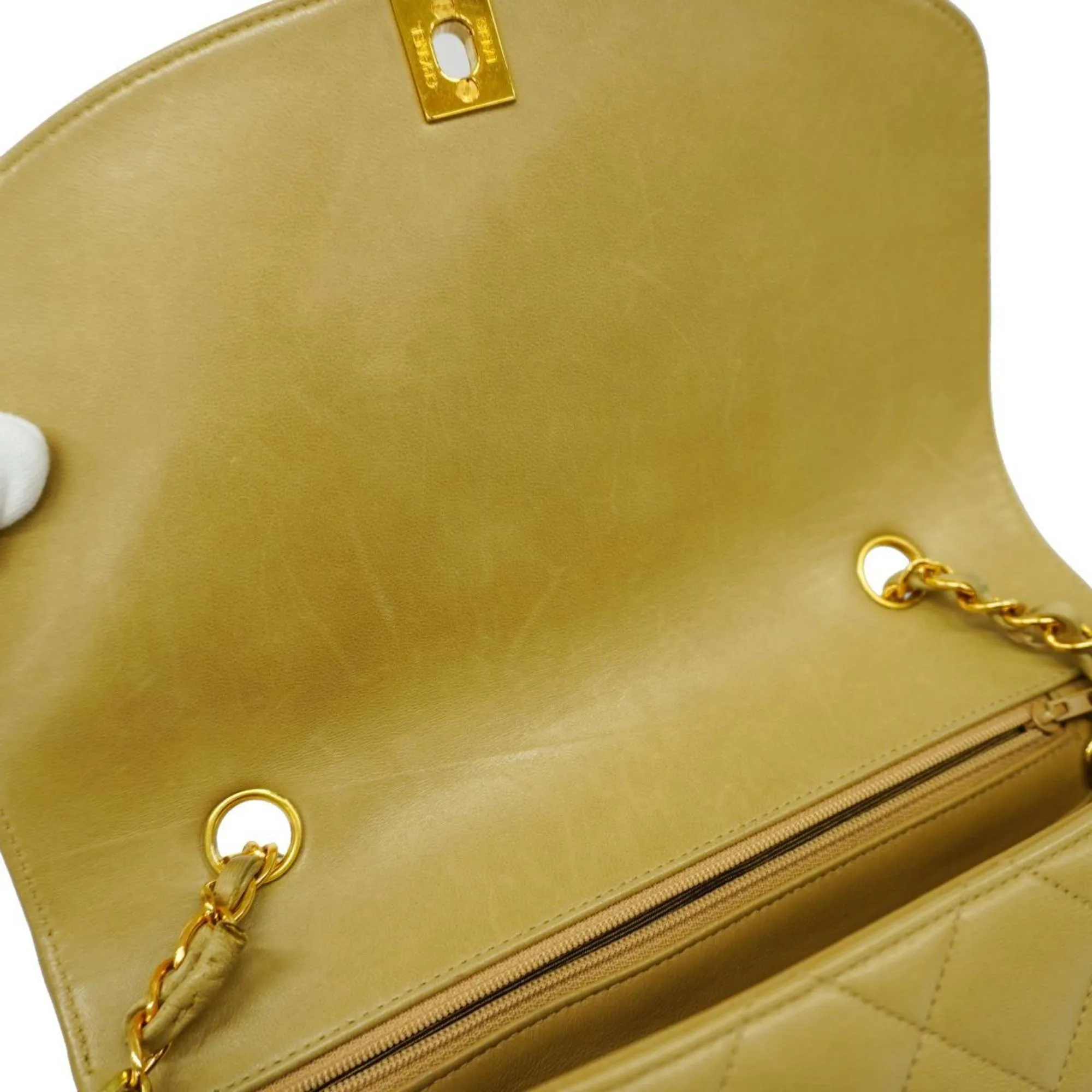 Chanel Shoulder Bag Diana Chain Lambskin Beige Women's