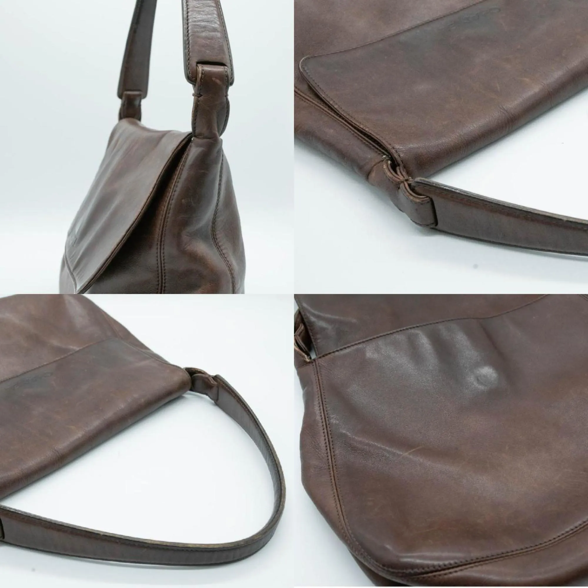 CHANEL Shoulder Bag Handbag Slap Leather Brown Black Women's PD57