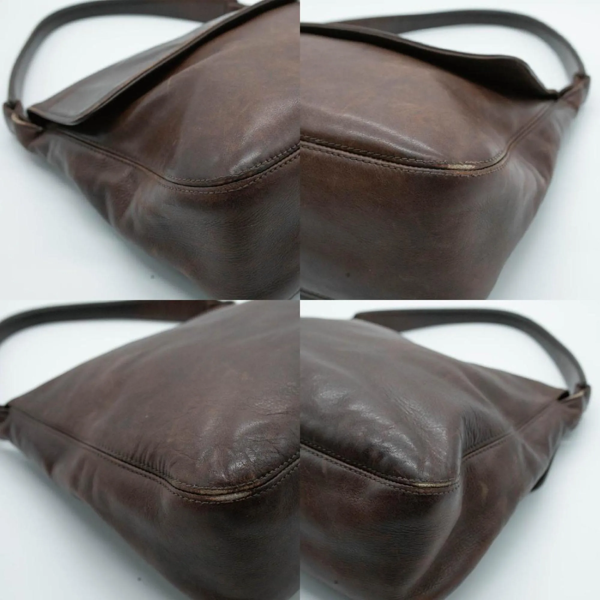 CHANEL Shoulder Bag Handbag Slap Leather Brown Black Women's PD57