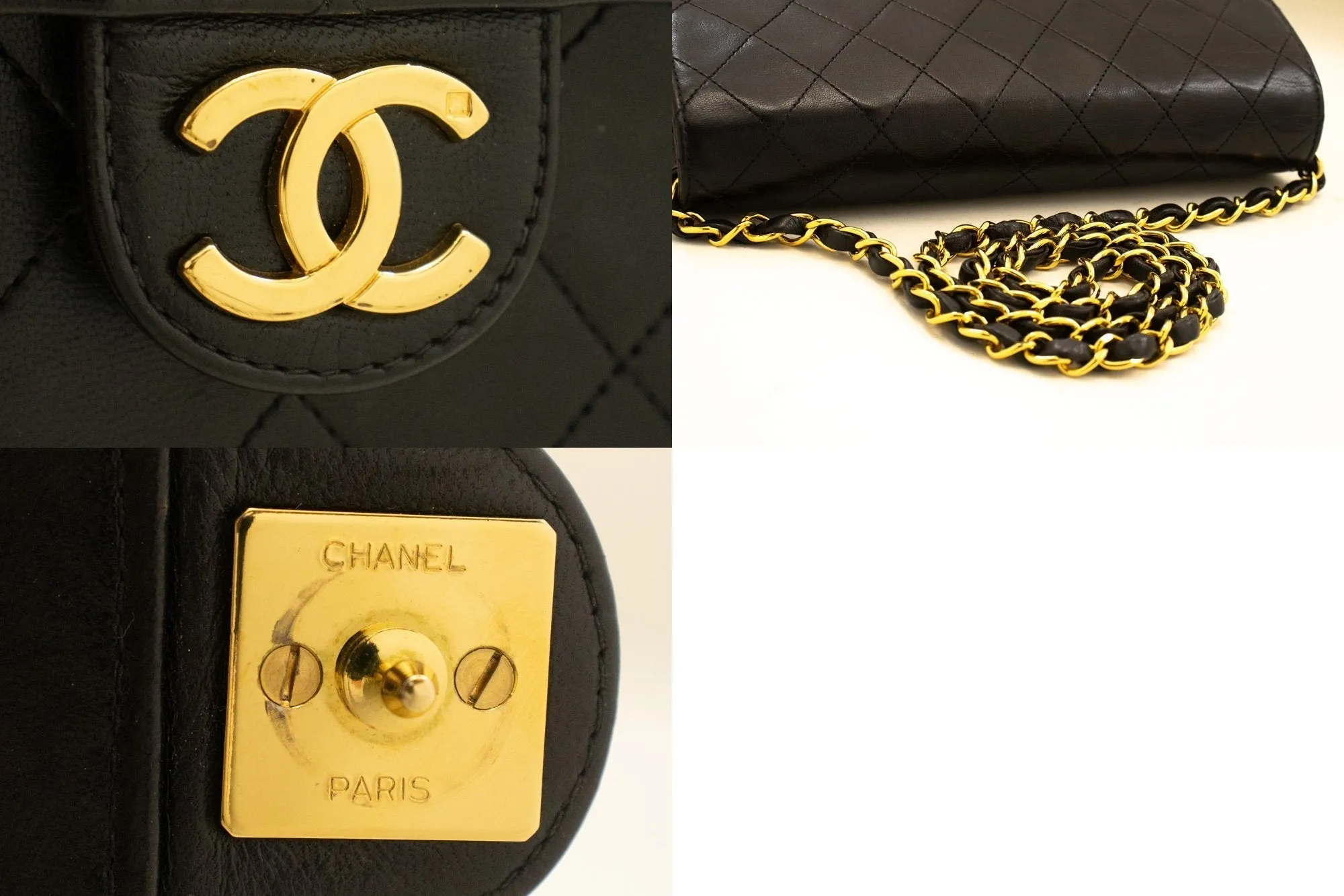 CHANEL Small Chain Shoulder Bag Clutch Black Quilted Flap Lambskin