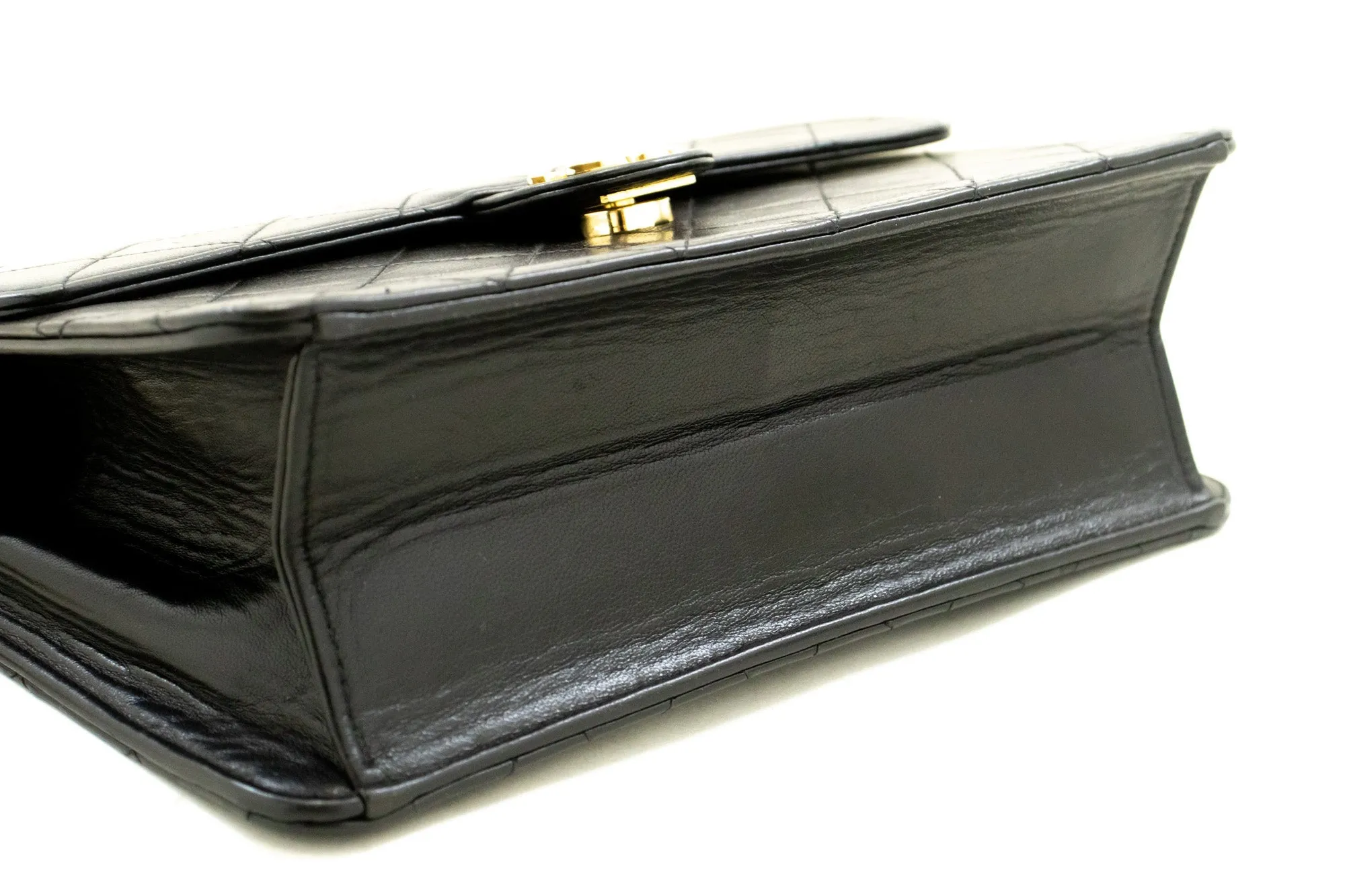 CHANEL Small Chain Shoulder Bag Clutch Black Quilted Flap Lambskin
