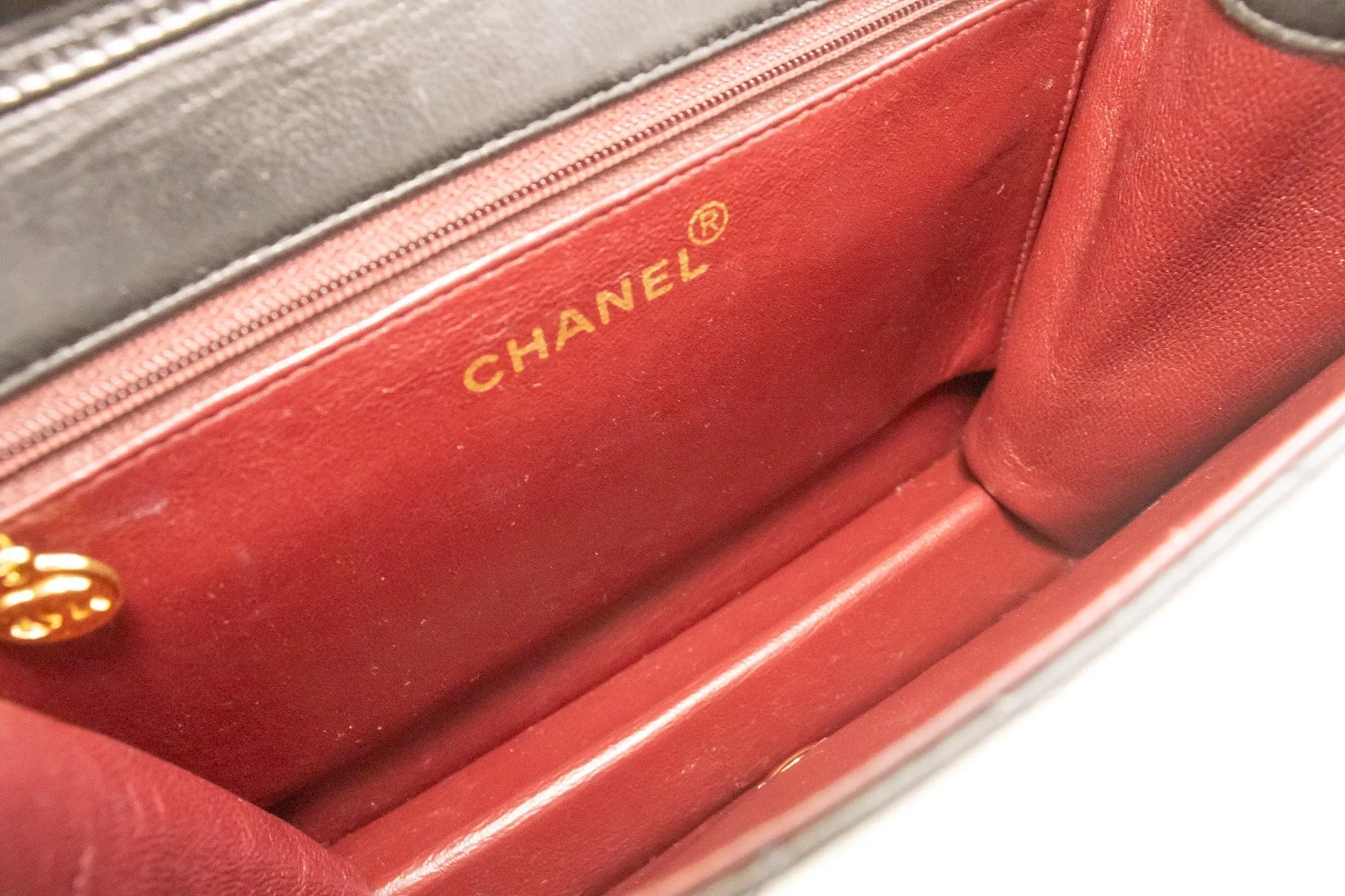 CHANEL Small Chain Shoulder Bag Clutch Black Quilted Flap Lambskin