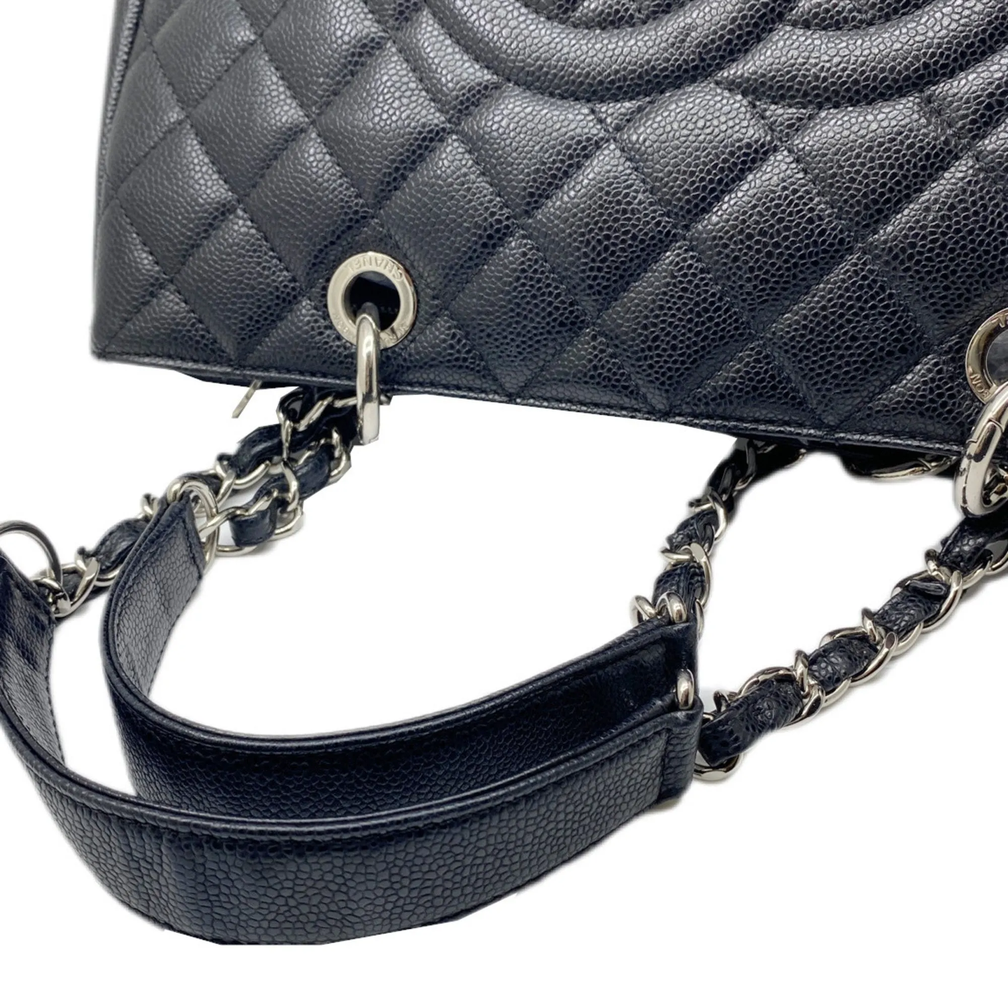 CHANEL Tote Bag GST Coco Mark Handbag Chain Shoulder Compatible Caviar Skin Black Women's