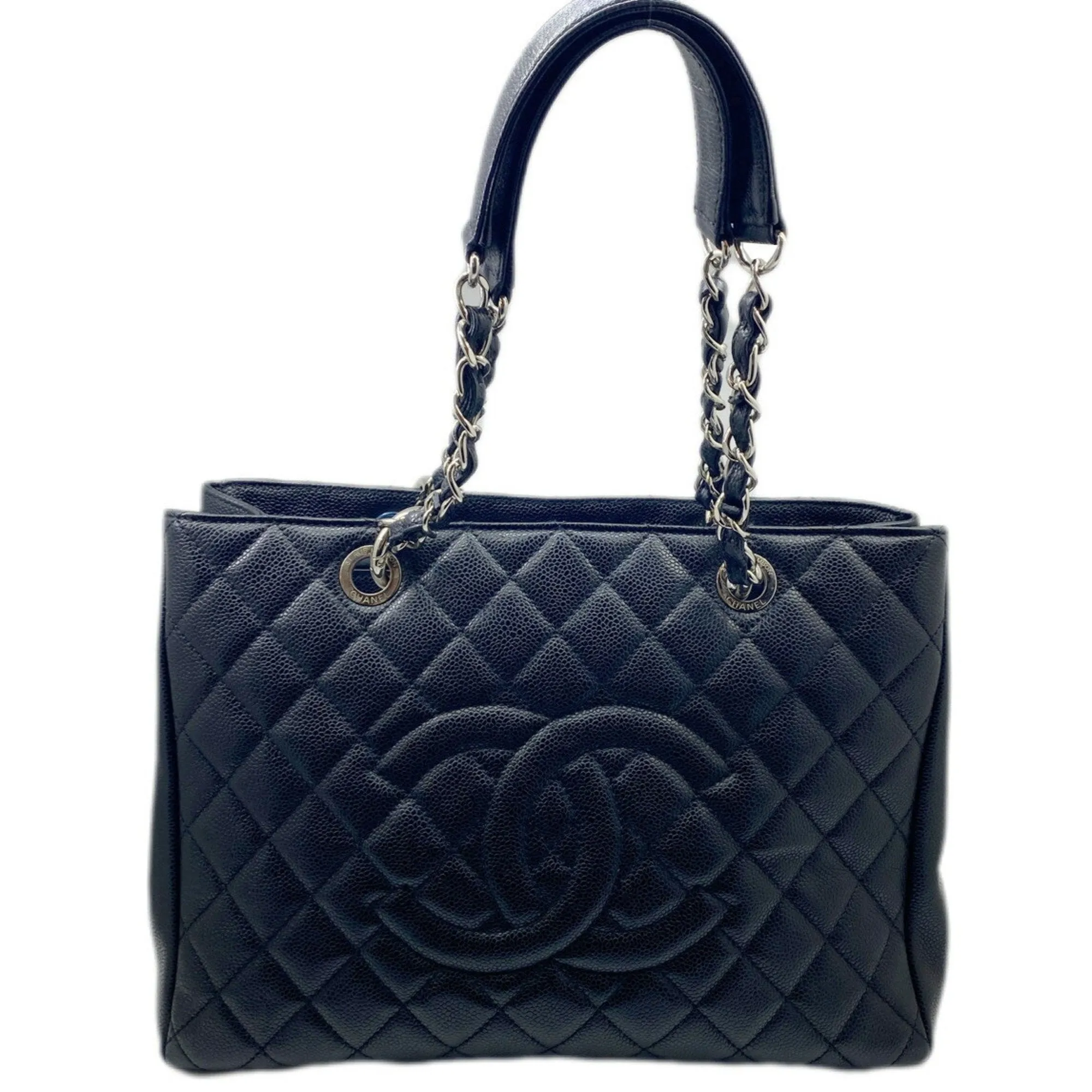 CHANEL Tote Bag GST Coco Mark Handbag Chain Shoulder Compatible Caviar Skin Black Women's