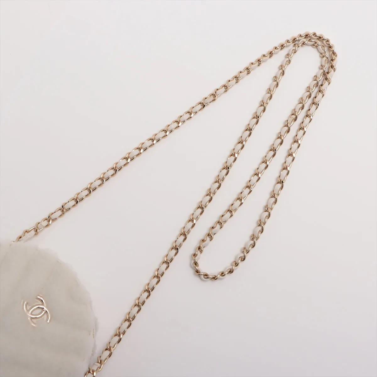 Chanel V Stitch Chain Shoulder Bag Round White G  28th