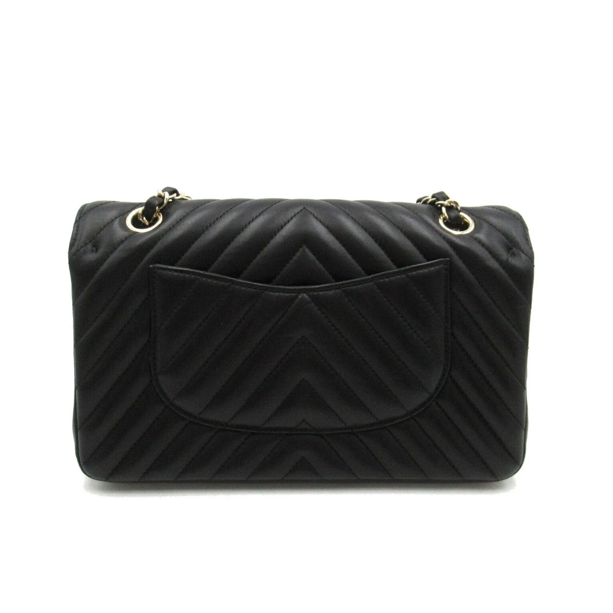CHANEL V-stitched chain shoulder bag, lambskin, women's, black