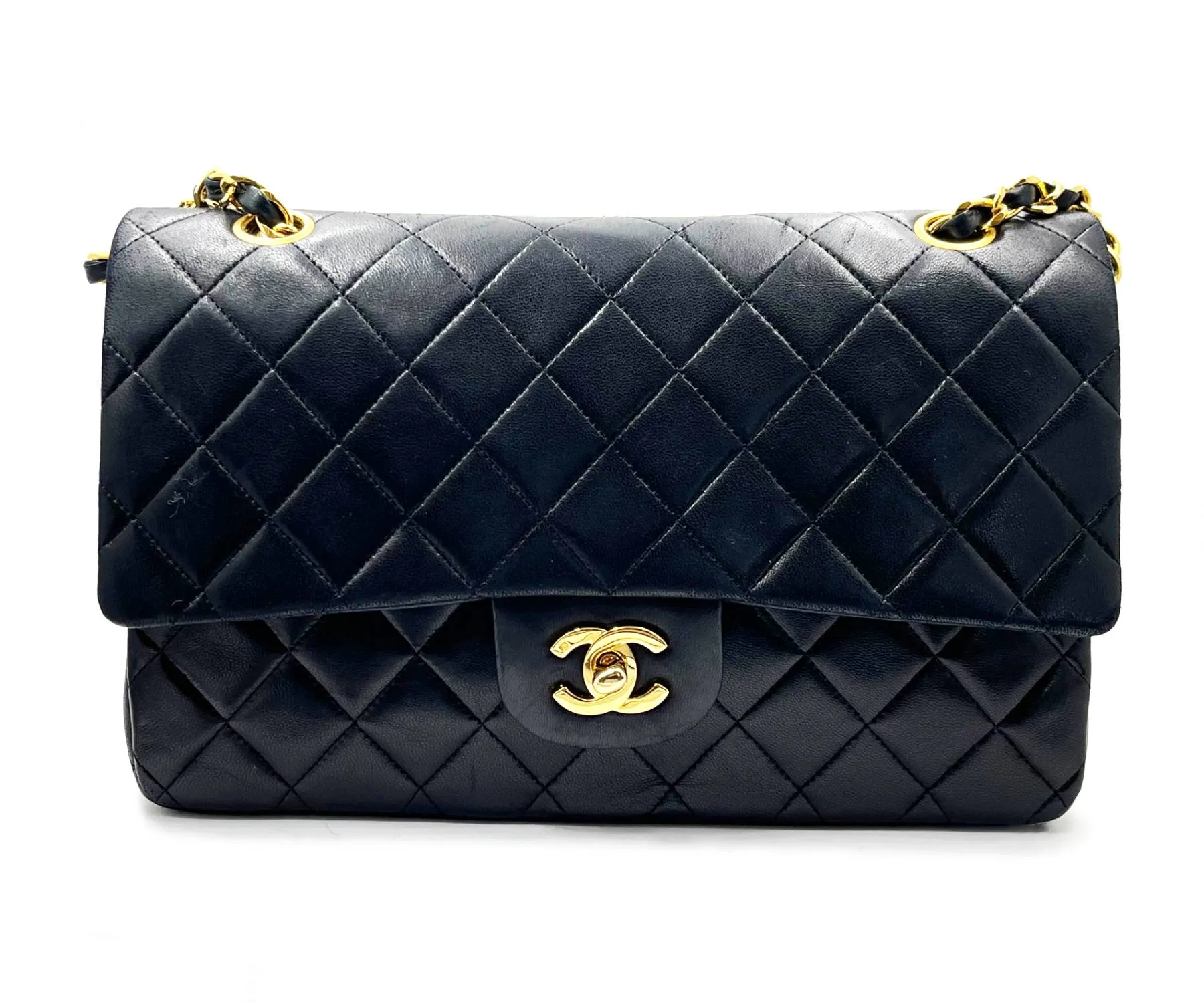 CHANEL Vintage Classic Timeless Double Flap Lambskin 10" Shoulder Bag